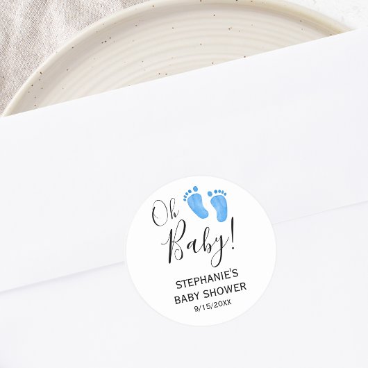 Oh Baby Blue Feet Baby Dusche Runder Aufkleber