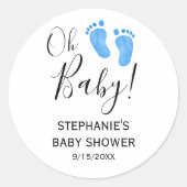 Oh Baby Blue Feet Baby Dusche Runder Aufkleber (Vorderseite)