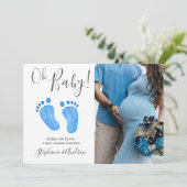 Oh Baby Blue Feet Foto Babydusche Einladung (Stehend Vorderseite)