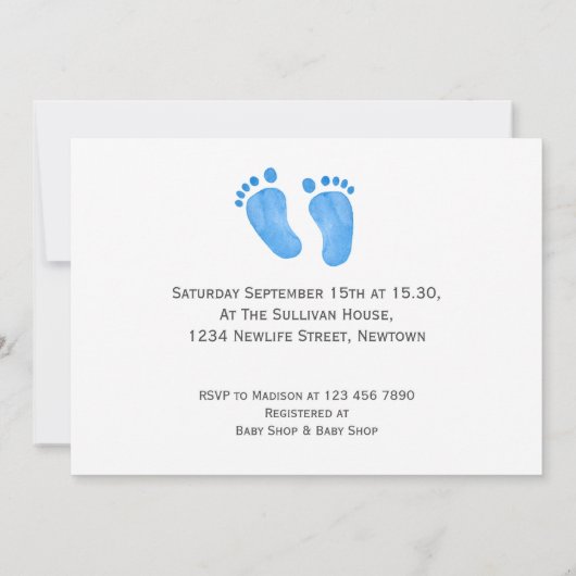 Oh Baby Blue Feet Foto Babydusche Einladung (Rückseite)