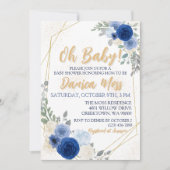 Oh Baby Blue Floral Baby Dusche Einladung (Vorderseite)