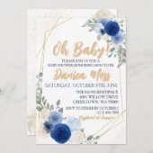 Oh Baby Blue Floral Baby Dusche Einladung (Vorne/Hinten)