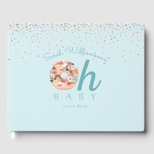 Oh Baby Blue Floral Botanical Donut Baby Dusche Gästebuch (Vorderseite)