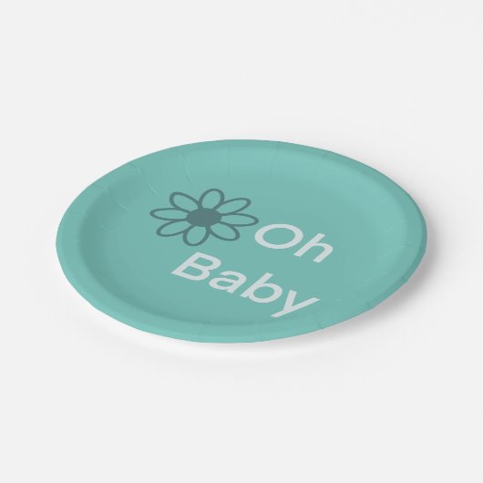 Oh Baby Blue Floral Daisy Paper Pappteller (Schrägansicht)