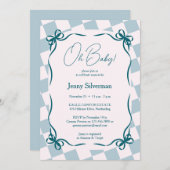 Oh Baby Blue Gingham Bows Baby Shower Einladung (Vorne/Hinten)