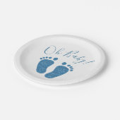 Oh Baby Blue Glitzer Feet Baby Dusche Pappteller (Schrägansicht)