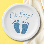 Oh Baby Blue Glitzer Feet Baby Dusche Pappteller<br><div class="desc">Diese niedlichen Baby Shower Paper Teller sind mit blauen Glitzer Babyfüße und Oh Baby! in stilvoller Typografie dekoriert.</div>