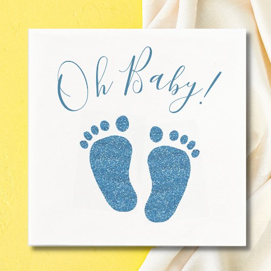 Oh Baby Blue Glitzer Feet Baby Dusche Serviette