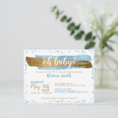 Oh Baby Blue & Gold Boy Baby Shower Einladungen (Stehend Vorderseite)