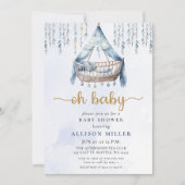Oh Baby Blue Gold Crib Boho Boy Baby Dusche Einladung (Vorderseite)
