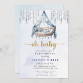 Oh Baby Blue Gold Crib Boho Boy Baby Dusche Einladung (Vorne/Hinten)