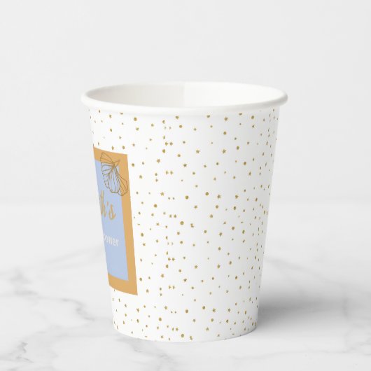 Oh Baby Blue Gold Ginkgo Leaf Baby Dusche Pappbecher (Links)