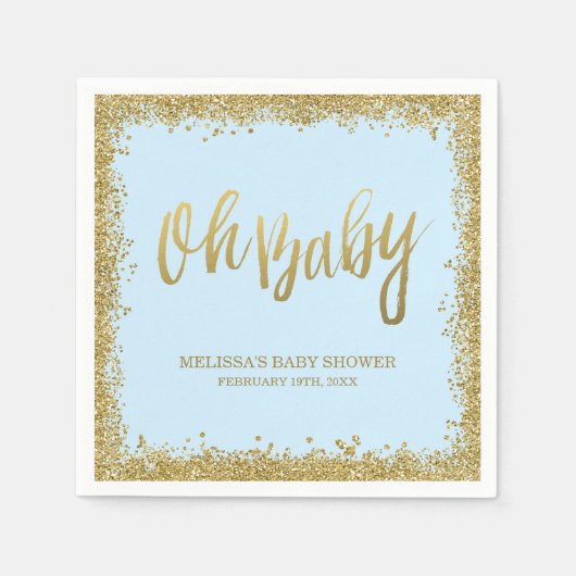 Oh Baby Blue Gold Glitzer Baby Dusche Serviette (Vorderseite)