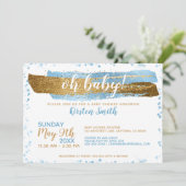 Oh Baby Blue Gold Simple Elegany Baby Shower Einladung (Stehend Vorderseite)