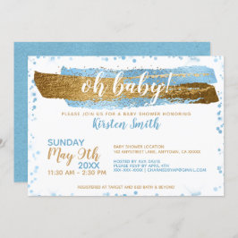 Oh Baby Blue Gold Simple Elegany Baby Shower Einladung