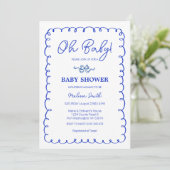 Oh Baby Blue Hand Drawing Baby Shower Einladung (Stehend Vorderseite)