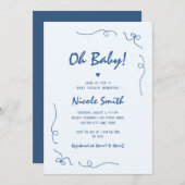 Oh Baby Blue Hand Drawing French Boy Baby Shower Einladung (Vorne/Hinten)