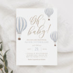 Oh Baby Blue Hot Air Ballon Baby Dusche Einladung<br><div class="desc">Mit dieser Babydusche-Einladung mit blauen Heißluftballons und eleganter Goldtypografie laden Sie Freunde und Familie ein,  die Freude an der Ankunft Ihres Kleinen zu teilen.</div>