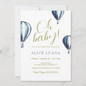 Oh Baby Blue Hot Air Balloon Baby Dusche Einladung (Vorderseite)