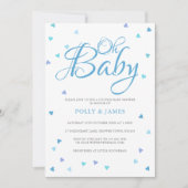 Oh Baby Blue Liebe Hearts Couples Baby Dusche Einladung (Vorderseite)