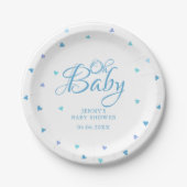 Oh Baby Blue Liebe Herz Babydusche / Sprinkle Pappteller (Vorderseite)
