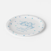 Oh Baby Blue Liebe Herz Babydusche / Sprinkle Pappteller (Schrägansicht)