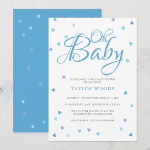 Oh Baby Blue Love Hearts Baby Shower / Sprinkle Einladung