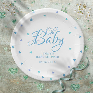 Oh Baby Blue Love Hearts Baby Shower / Sprinkle Pappteller