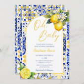 Oh Baby Blue Mediterrane Tile Lemon Babydusche Einladung (Vorne/Hinten)
