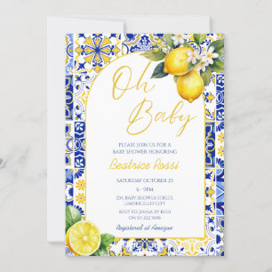 Oh Baby Blue Mediterrane Tile Lemon Babydusche Einladung