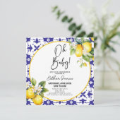 Oh Baby! Blue Mediterranean Tile Lemon Baby Shower Einladung (Stehend Vorderseite)