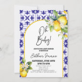 Oh, Baby! Blue Mediterranean Tile Lemon Babydusche Einladung (Vorderseite)