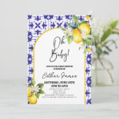 Oh, Baby! Blue Mediterranean Tile Lemon Babydusche Einladung (Stehend Vorderseite)