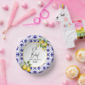 Oh, Baby! Blue Mediterranean Tile Lemon Babydusche Pappteller (Party)