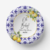 Oh, Baby! Blue Mediterranean Tile Lemon Babydusche Pappteller (Vorderseite)