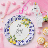 Oh, Baby! Blue Mediterranean Tile Lemon Babydusche Pappteller (Party)