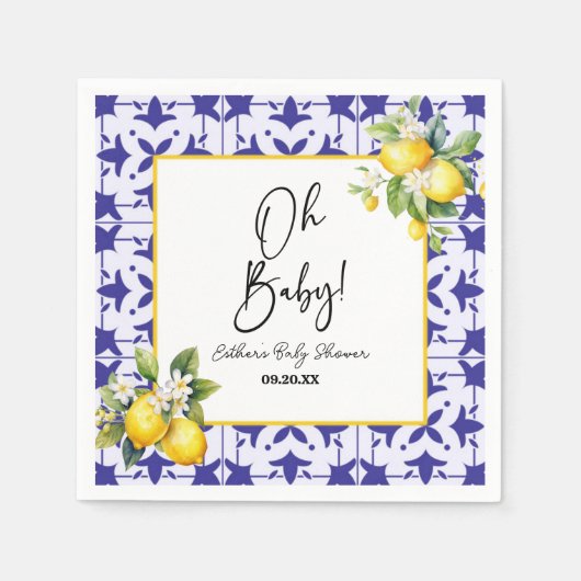 Oh, Baby! Blue Mediterranean Tile Lemon Babydusche Serviette (Vorderseite)