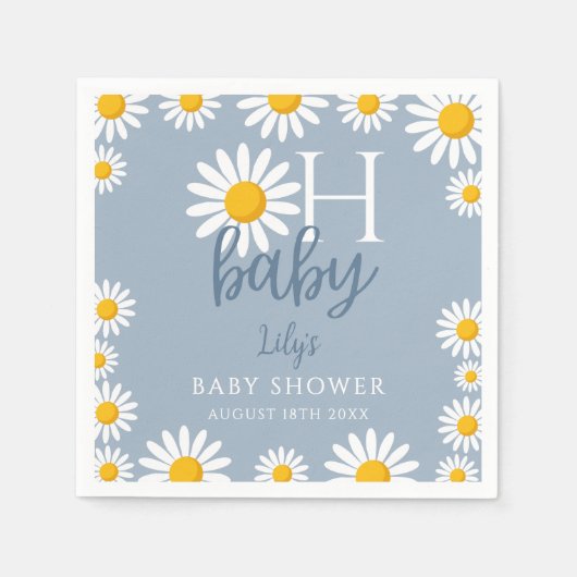 Oh Baby Blue Modern Daisy Baby Dusche Serviette (Vorderseite)