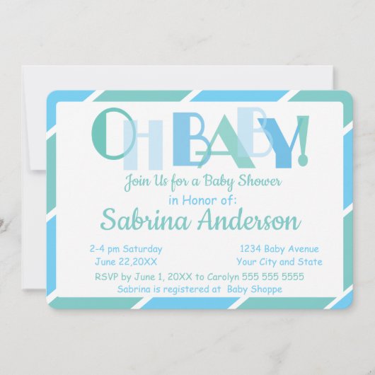 Oh Baby Blue Modern Typografy Baby Shower Einladung (Vorderseite)
