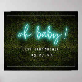 Oh Baby Blue Neon Boxwood Baby Dusche Poster
