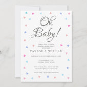 Oh Baby Blue Pink Hearts Gender Reveal Party Einladung (Vorderseite)
