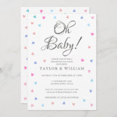 Oh Baby Blue Pink Hearts Gender Reveal Party Einladung (Vorne/Hinten)