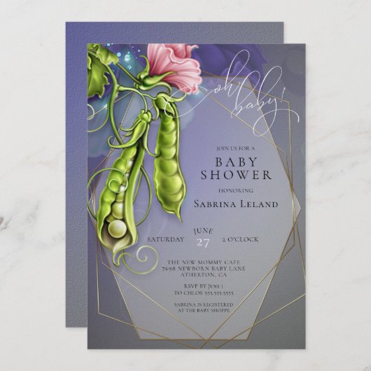 Oh Baby Blue - Platterbsen in einer Pod Baby Dusch Einladung (Vorne/Hinten)