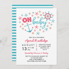 Oh Baby Blue & Red Nautical Baby Dusche Einladung