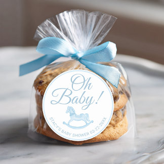 Oh Baby Blue Rocking Horse Baby Shower Favor Runder Aufkleber