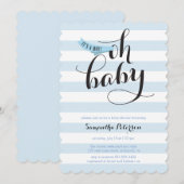 Oh Baby Blue Stripes Baby Dusche einladen Einladung (Vorne/Hinten)