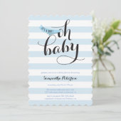 Oh Baby Blue Stripes Baby Dusche einladen Einladung (Stehend Vorderseite)