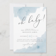 Oh Baby Blue Watercolor Baby Dusche einladen