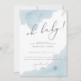 Oh Baby Blue Watercolor Baby Dusche einladen Einladung