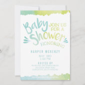 Oh Baby Blue Watercolor Baby Dusche Einladung (Vorderseite)